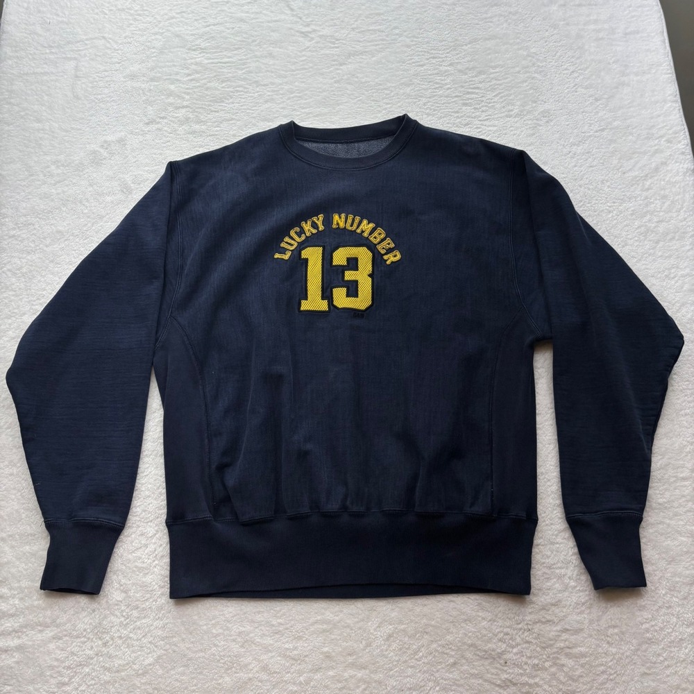 VTG Lucky 13 Navy Blue Lucky Number 13 Graphic Crewneck Sweatshirt Collegiate